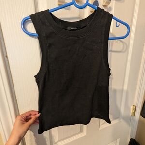 Forever 21 Black Ribbed Crew Neck Crop Tank